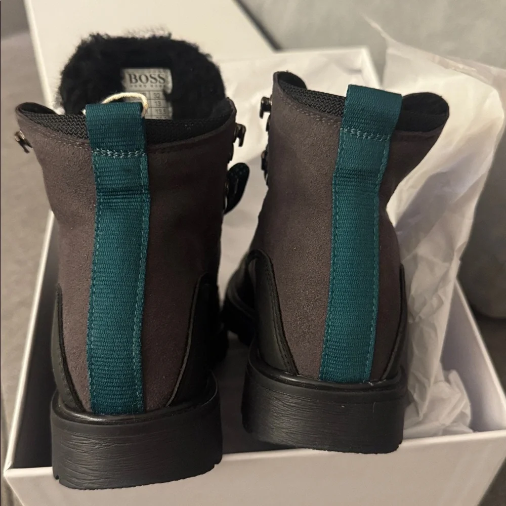 Hugo Boss Black and Gray Boots with Teal Accents